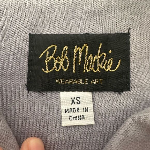 Bob Mackie Wearable Art Gray V Neck Embroidered Tunic Long Sleeves size XS - Picture 6 of 9